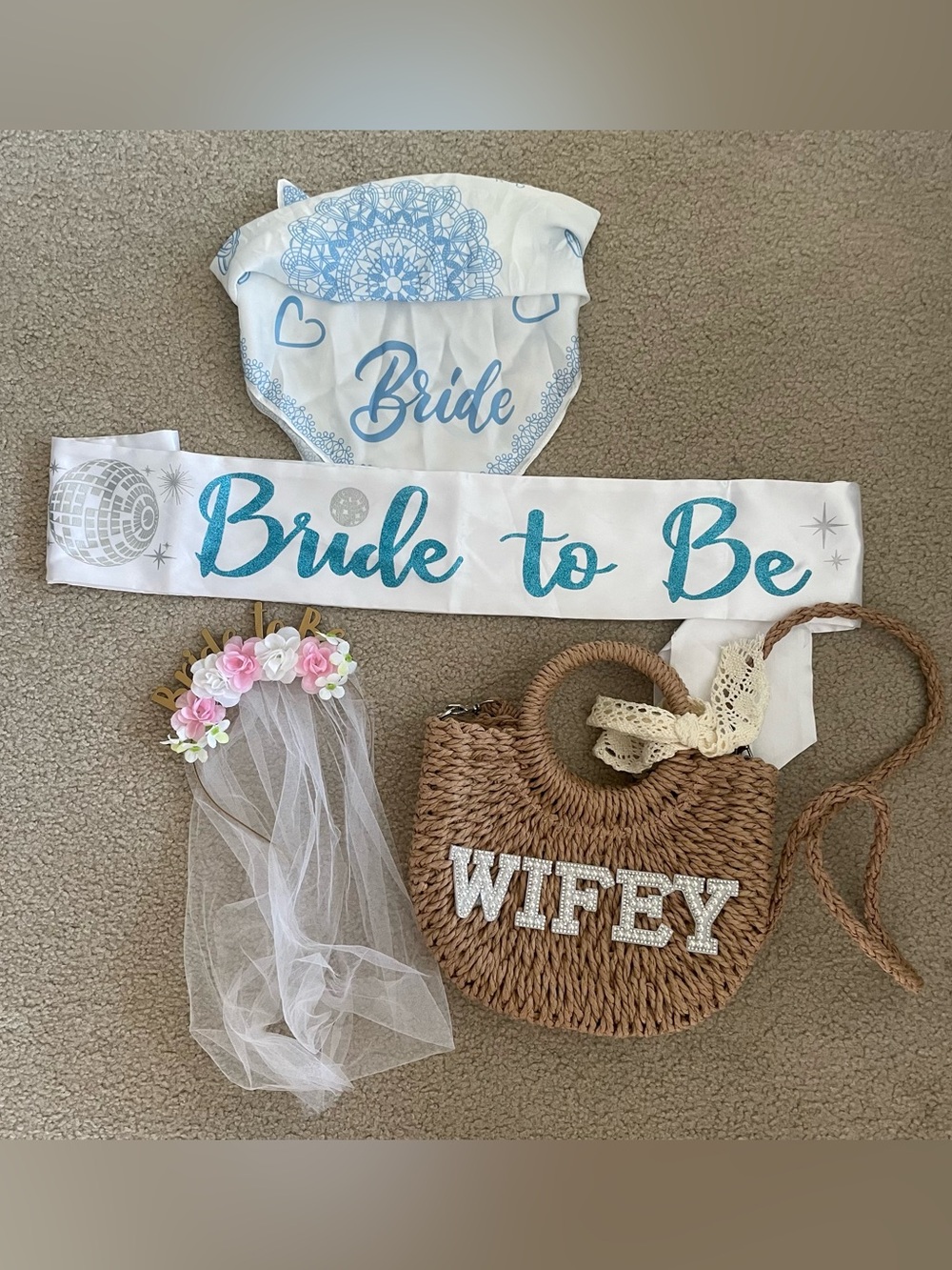 Bride To Be Bachelorette Wifey Accessory BUNDLE 🤍🪩✨